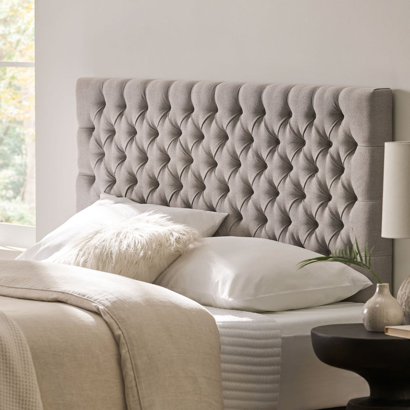 Queen Size Headboard With Button Tufting - Light Gray