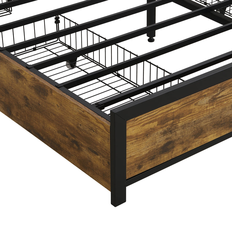 Modern Bed Frame With LED Lights, Upholstered Headboard, USB Charging