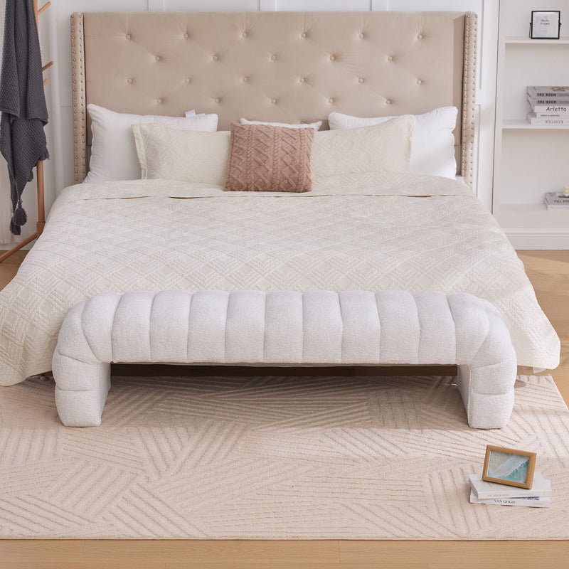 Modern Upholstered Armless Bed Bench With Channel Tufted Design