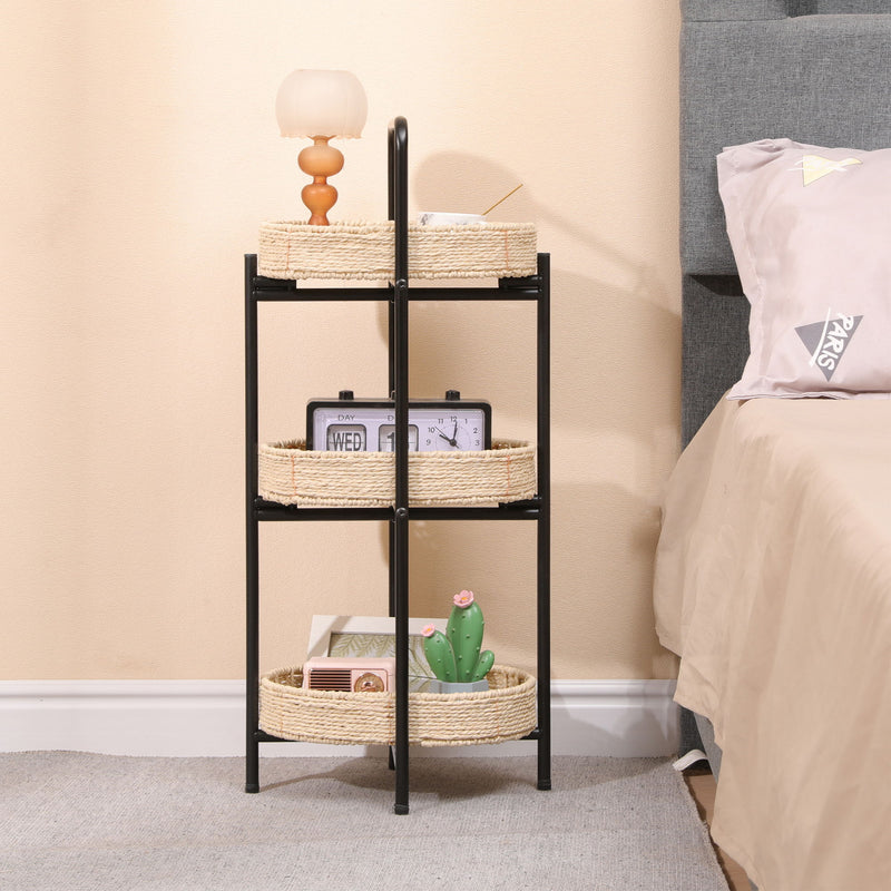 Modern 3 Tier Handwoven Side Table With Oval Organizer