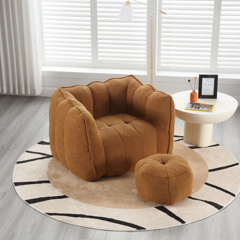 Soft Bean Bag Chair With High Resilient Foam (Chips) - Khaki / Yellow