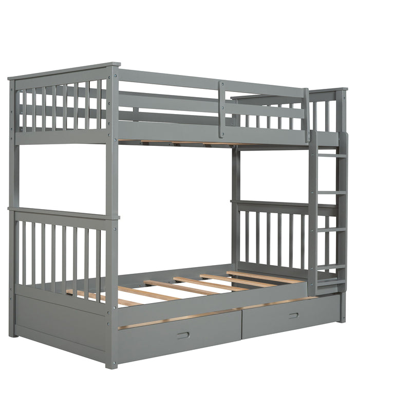 Bunk Bed With Ladders And 2 Storage Drawers