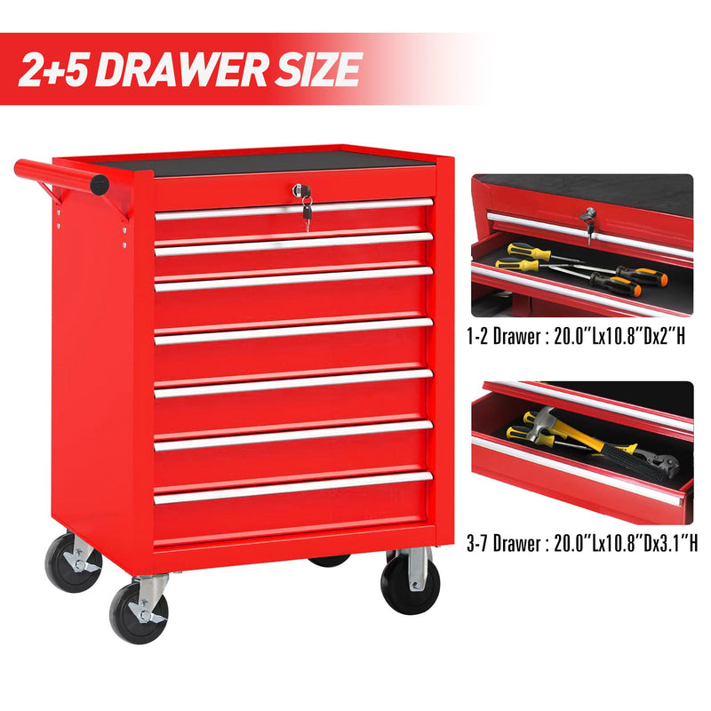 7 Drawer Rolling Tool Chest With Wheels, Multifunctional Tool Box And Storage
