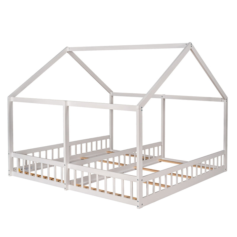 House Platform Beds, 2 Shared Beds, Metal Frame With Guardrails