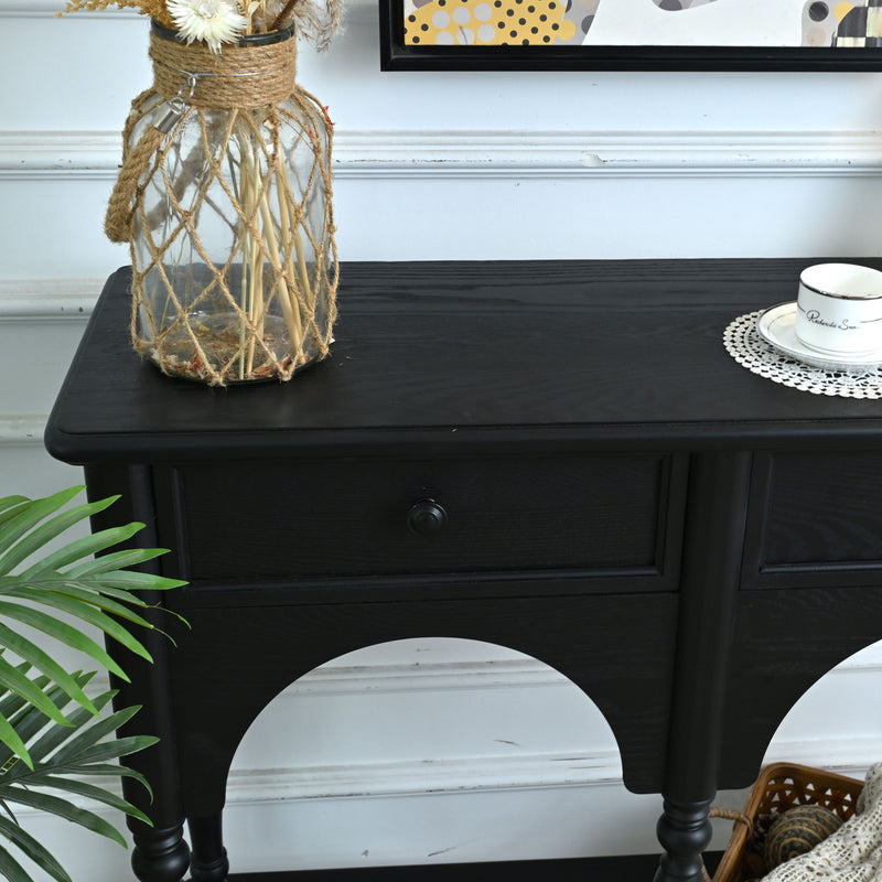 Accent Carved Console Table With Open Shelf And 2 Drawers For Living Room - Black