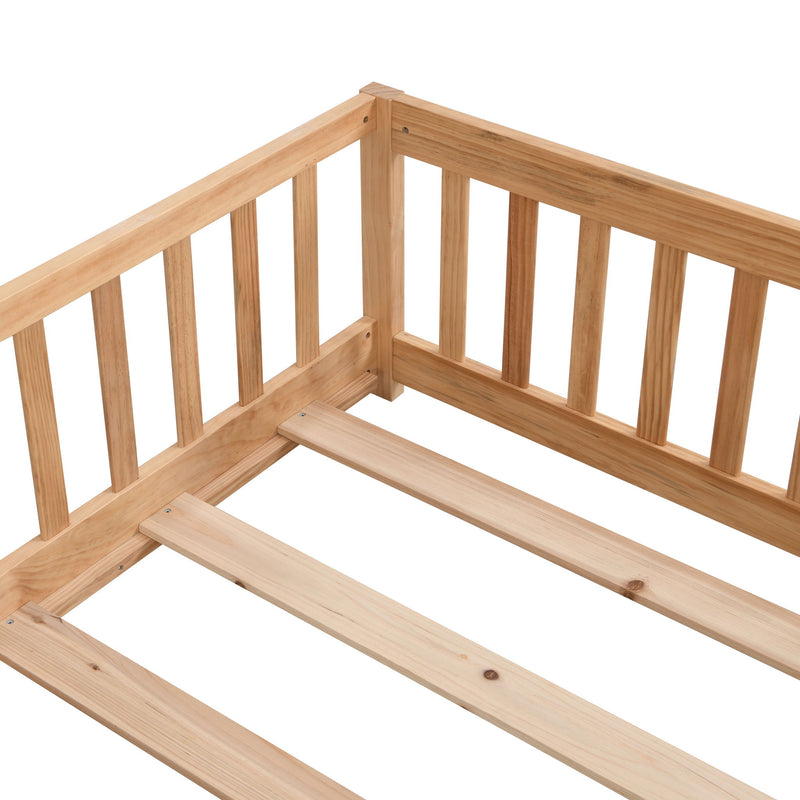 Solid Floor Bed With Door And Fence For Children