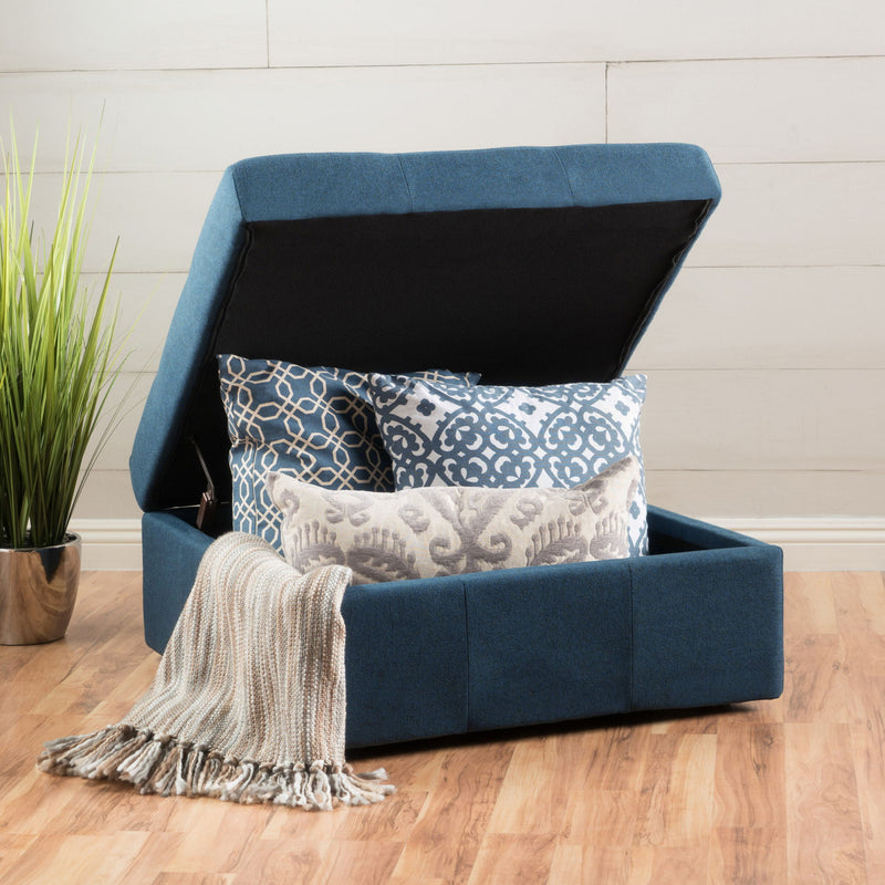 Flip Top Ottoman With Tufted Waffle Stitch And Rolling Casters - Navy Blue