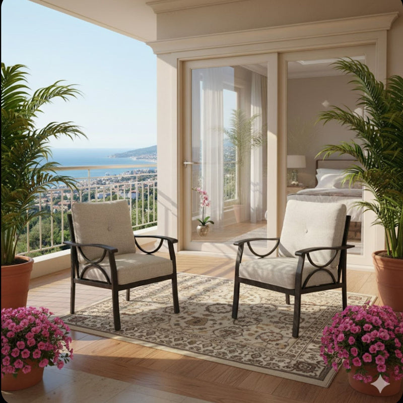 All-Weather Armchairs With Cushions, Modern Sculptural Design (Set of 2)