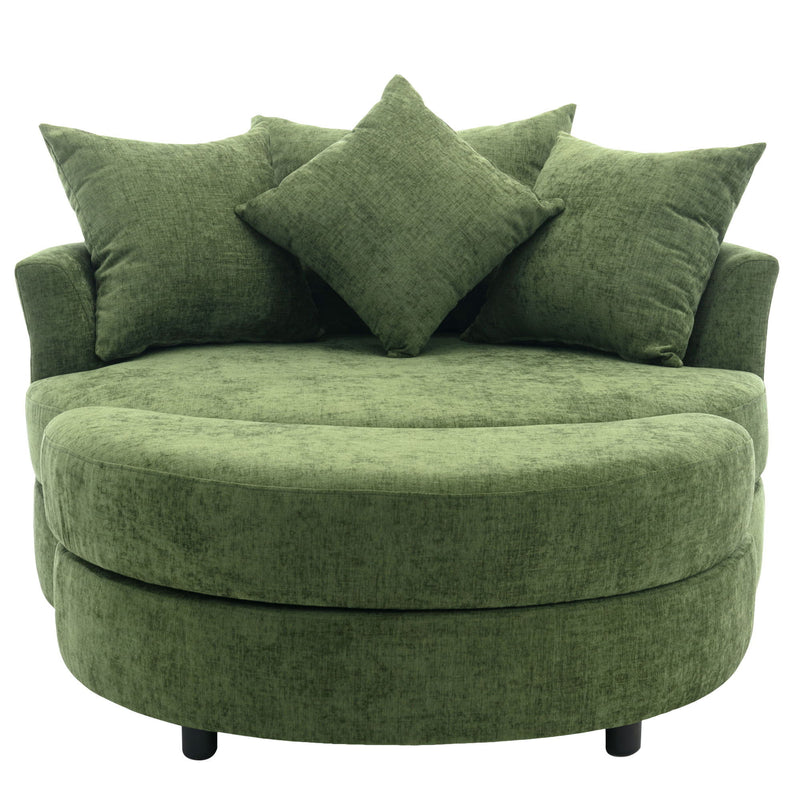 360° Swivel Accent Barrel Chair With Storage Ottoman & 4 Pillows, Modern Leisure Chair Round Accent For Living Room