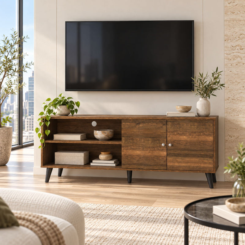 Amidon - TV Stand, With 2 Storage Shelves And 1 Cabinet
