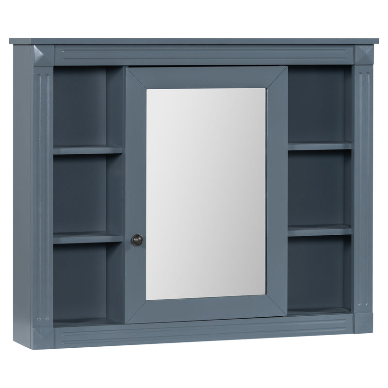Wall Mounted Bathroom Storage Cabinet With Mirror, Cabinet With 6 Open Shelves And Adjustable Interior