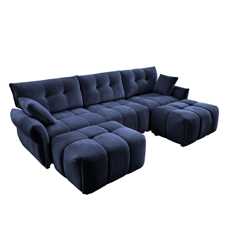 Sofa Set With Ottoman And Pillows, Textured, High Resilience Cushions