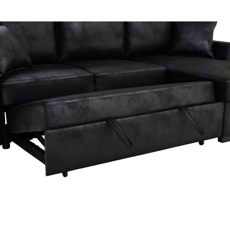 Upholstered Sectional With Pull-Out Bed And Chaise Storage