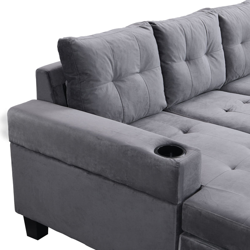 Modern Sectional Sofa Set With L Shape Chaise Lounge And Storage