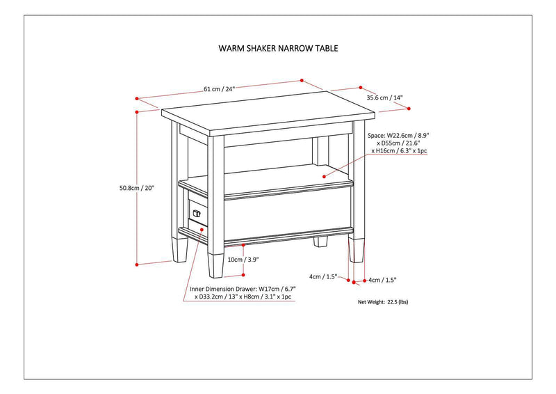 Warm Shaker - Narrow Side Table - Light Brown