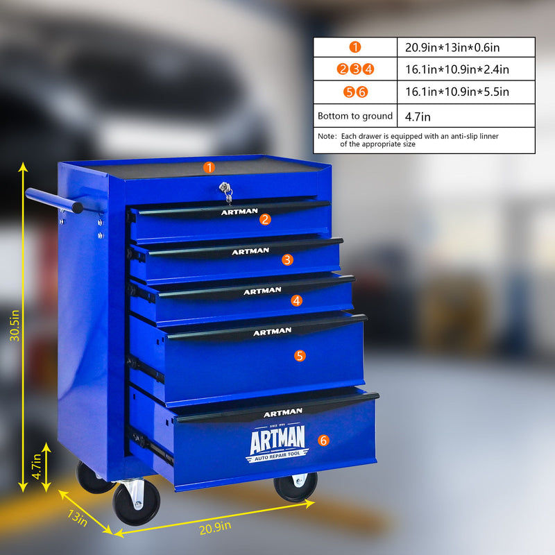Rolling Metal Tool Chest With Drawers, Steel Storage Cabinet With Ball Bearing Slides