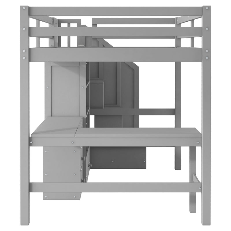 Loft Bed & L Shaped Desk, Drawers, Cabinet, And Storage Staircase