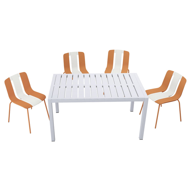 4 Piece Set Of Modern Striped Color- Blocking Single Chairs With Long Table