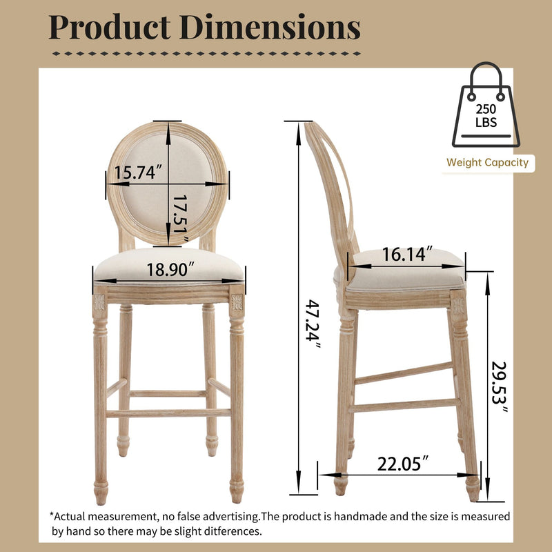 30'' Height Upholstered Bar Chairs With Round Back (Set of 2) - Beige