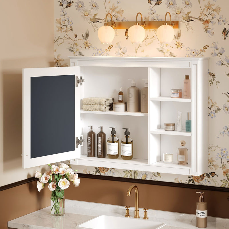 Wall Mounted Medicine Cabinet With Mirror, Adjustable Shelf - White