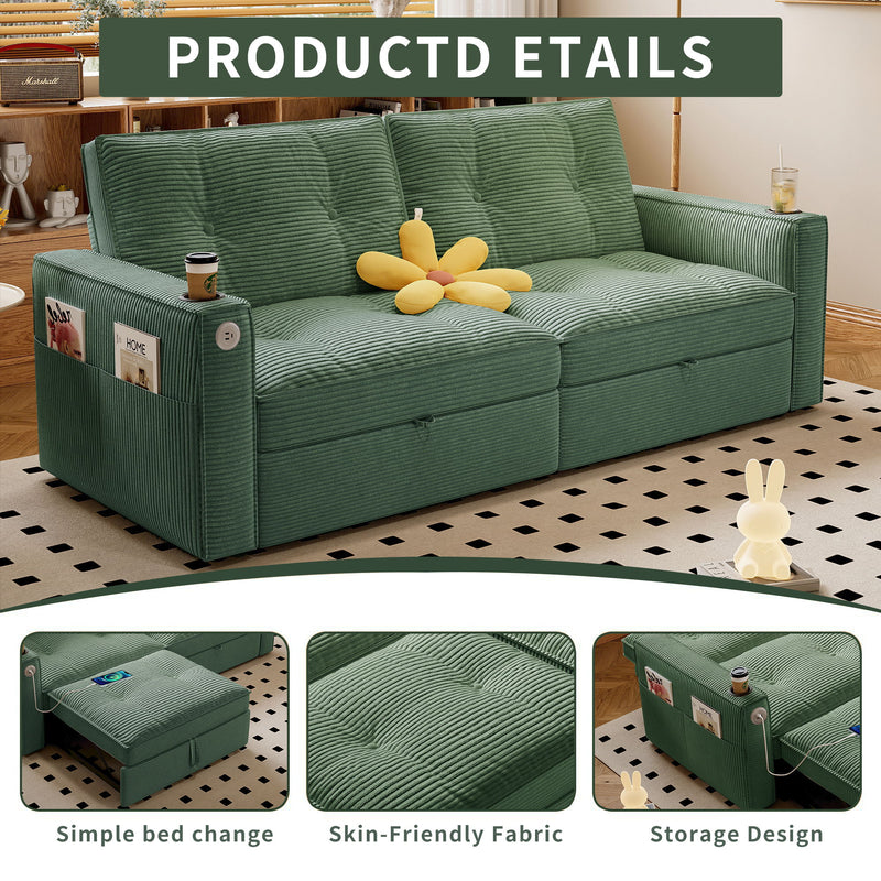 2 In 1 Convertible Sofa Bed For Living Rooms - Green