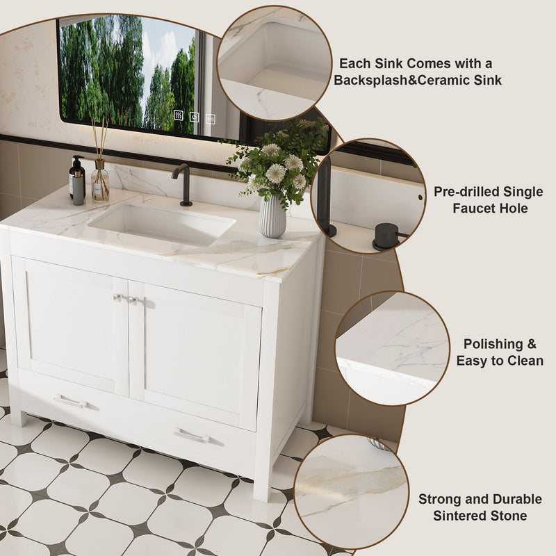 43" Bathroom Vanity, Multi Functional Cabinet, Doors And Drawer - White