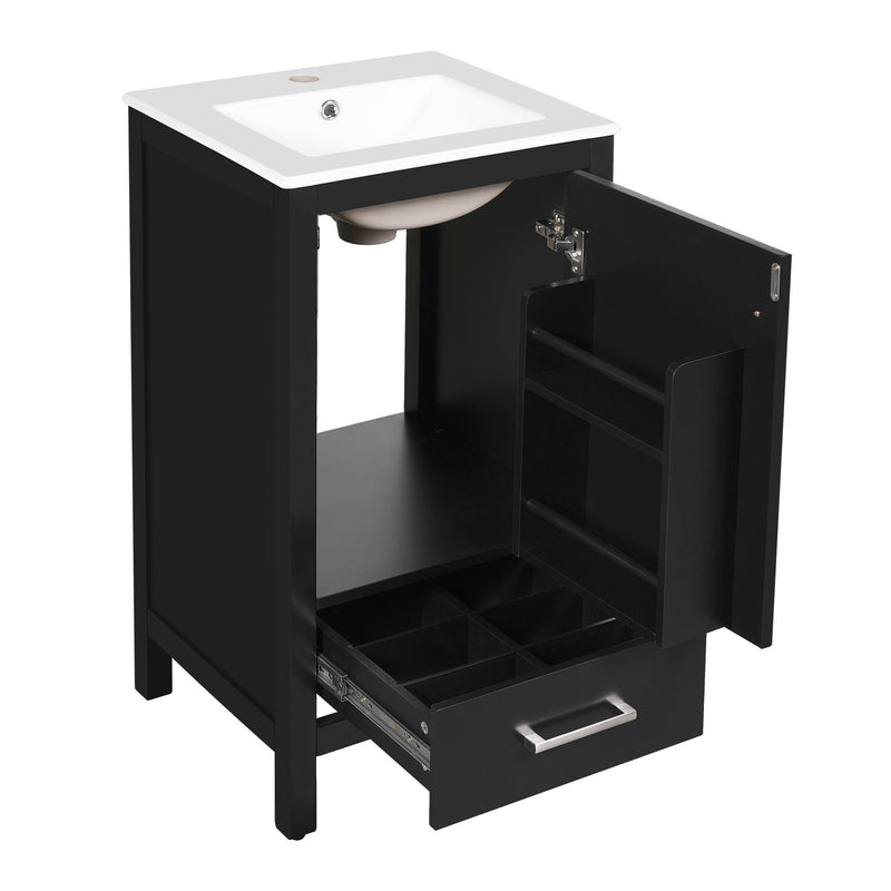 Bathroom Vanity With Ceramic Sink, Soft Close Drawers, Door Organizer, Divider Drawer, Adjustable Foot Pads