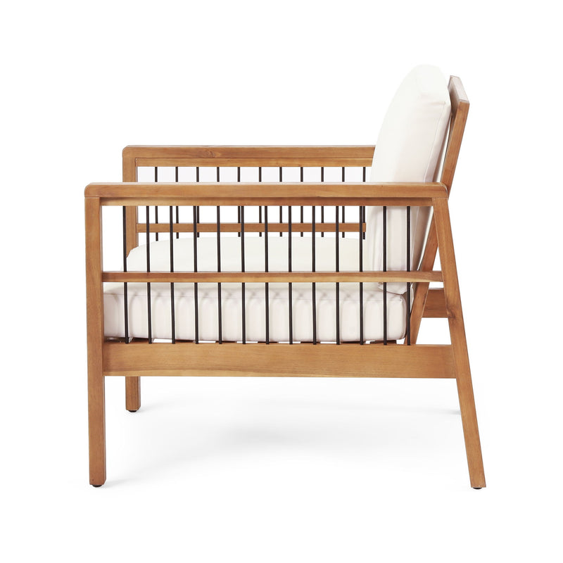 Club Chair With Slat Panel Design - Teak / Beige