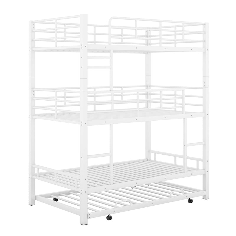 Triple Bunk Bed With Trundle, Heavy Duty Steel Construction