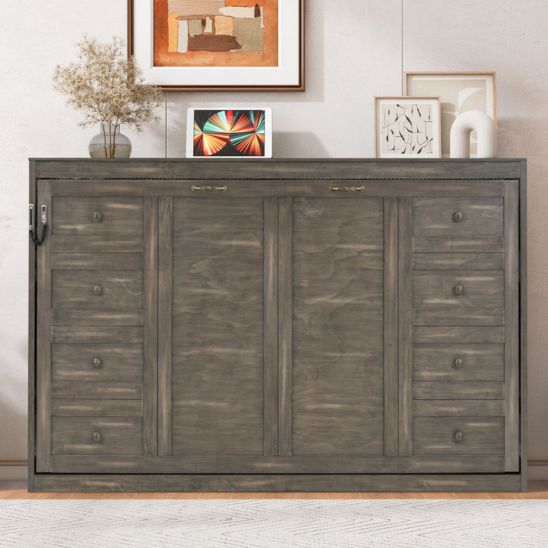 Murphy Bed With LED Light, Foldable Wall Bed Cabinet