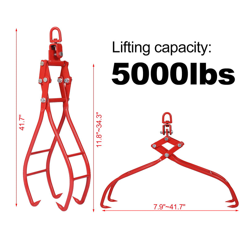 Heavy-Duty 4 Claw Timber Log Lifting Tongs Grabber - Red