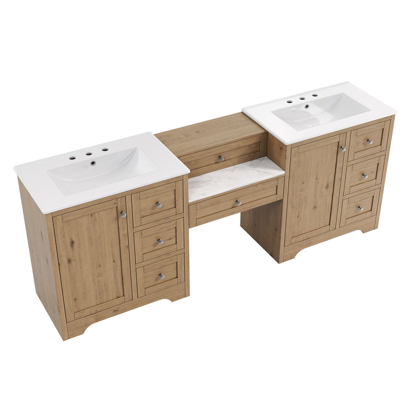 Double Sink Bathroom Vanity With Countertop, 2 Ceramic Sinks, 6 Drawers, Soft Close Design