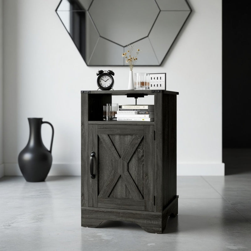 Farmhouse Nightstand, Charging Station & Storage
