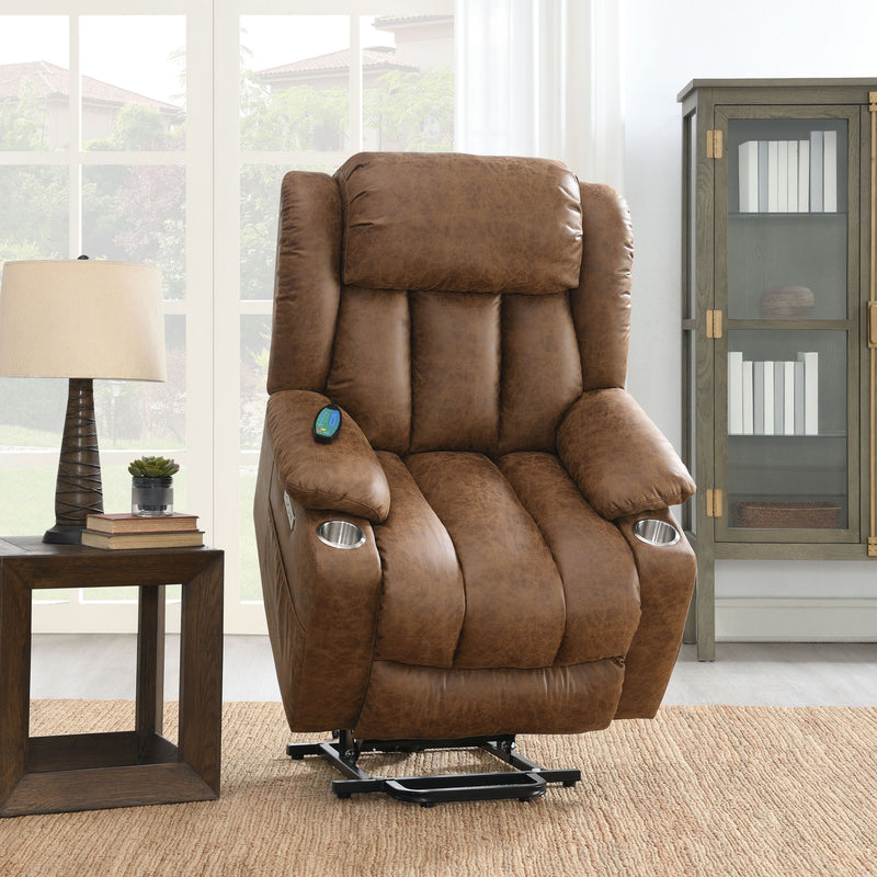Aire Power Motion Recliner With Lift Heating Massage Function - Brown