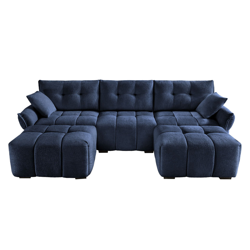 Sofa Set With Ottoman And Pillows, Textured, High Resilience Cushions