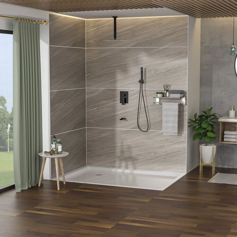 Modern Shower System With Waterfall Tub Spout, 12" Ceiling Mount Square Shower