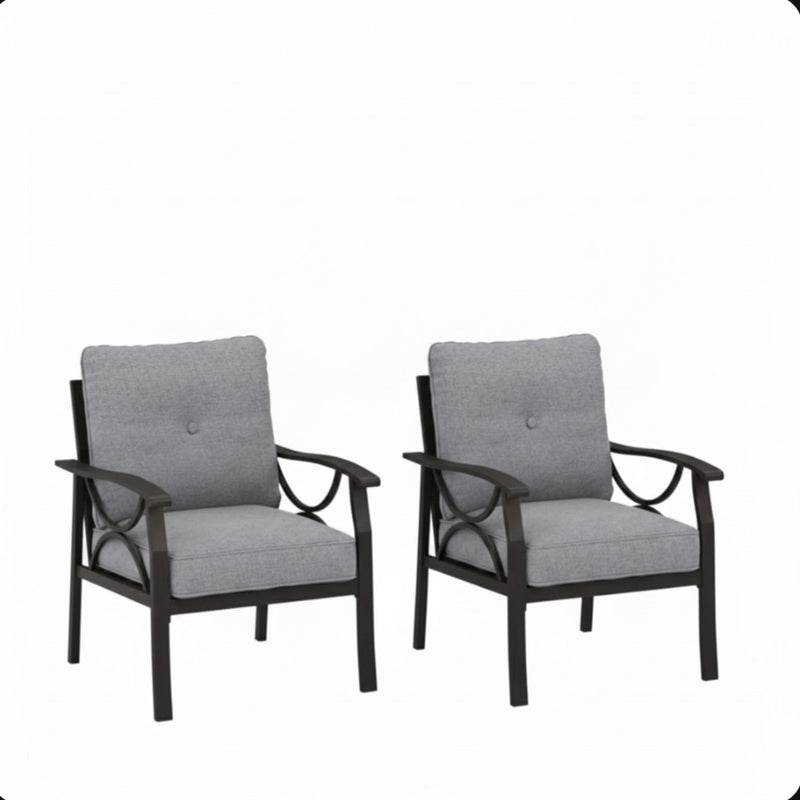 All-Weather Armchairs With Cushions, Modern Sculptural Design (Set of 2)