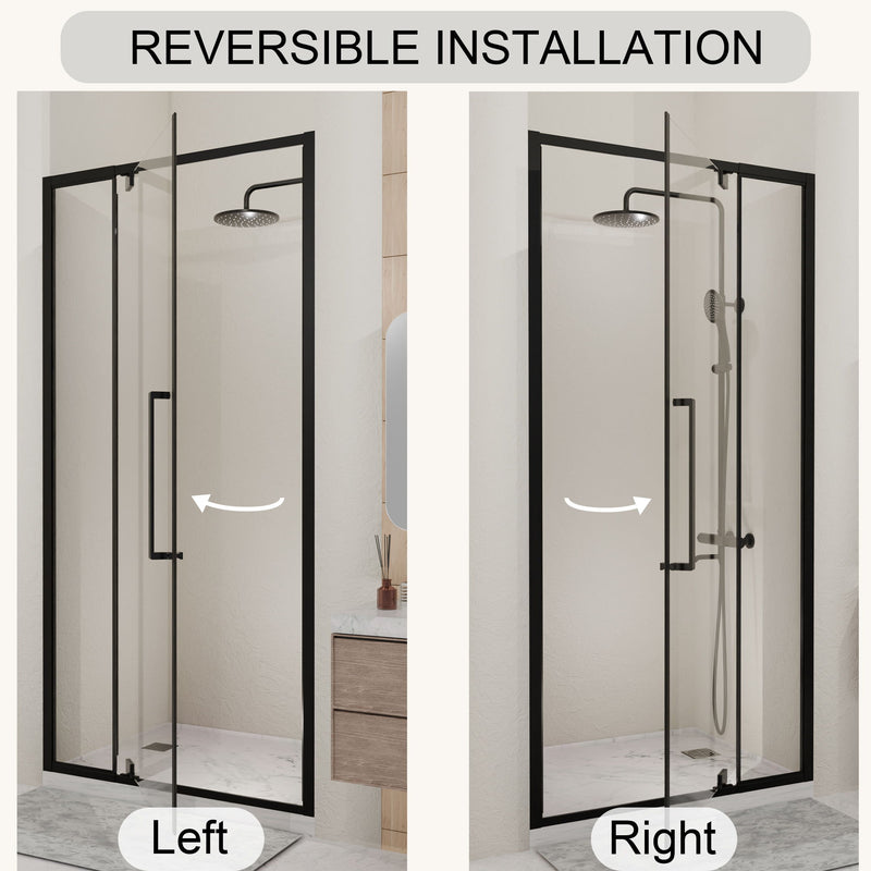 Semi Frameless Pivot Hinged Shower Door, Reversible Design