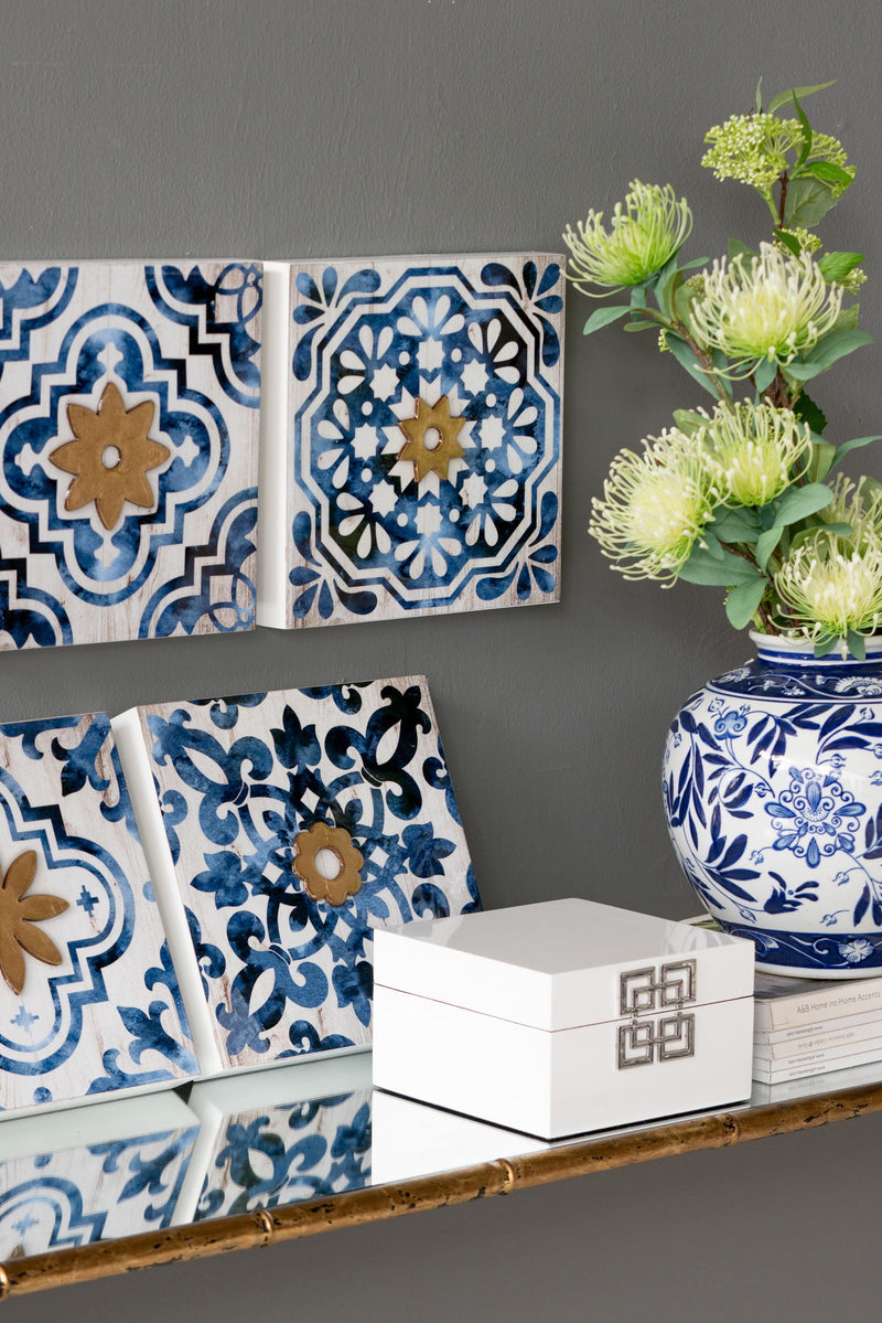 Abstract, And Wall Decor Accents (Set of 4) - White / Blue
