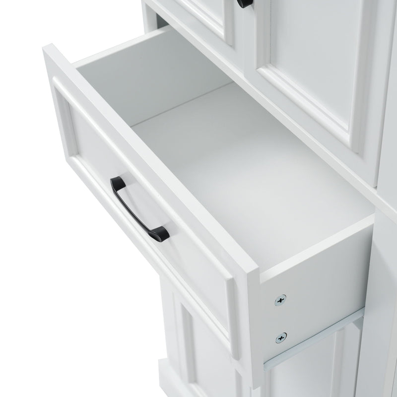Freestanding Bathroom Vanity, Elegant Design With 4 Doors & 1 Drawer, Adjustable Shelves, Damping Hinges - White