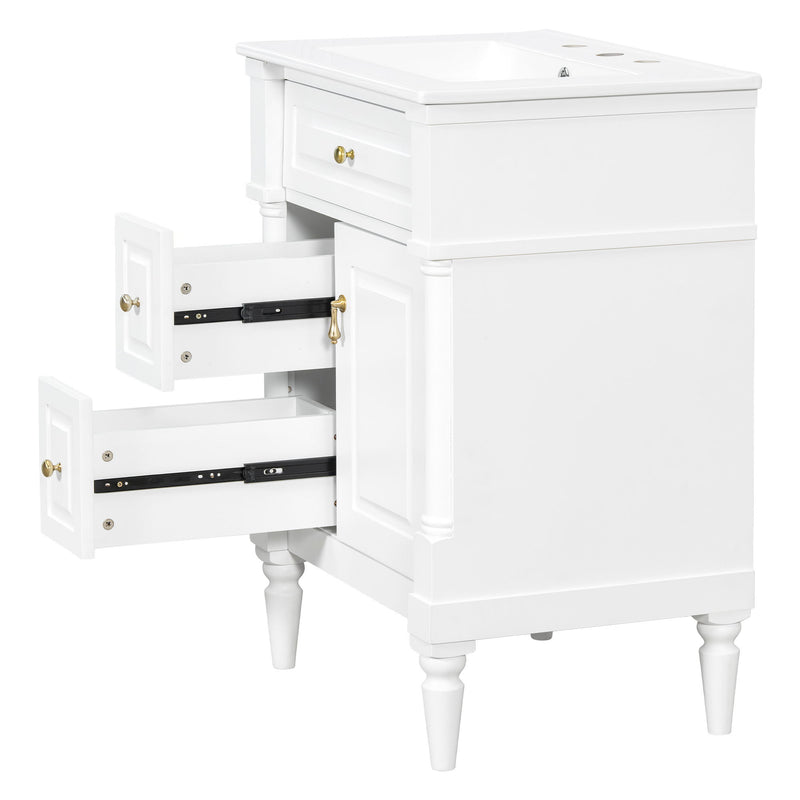 Freestanding Bathroom Vanity With Sink, Adjustable Shelf & Flip Drawer