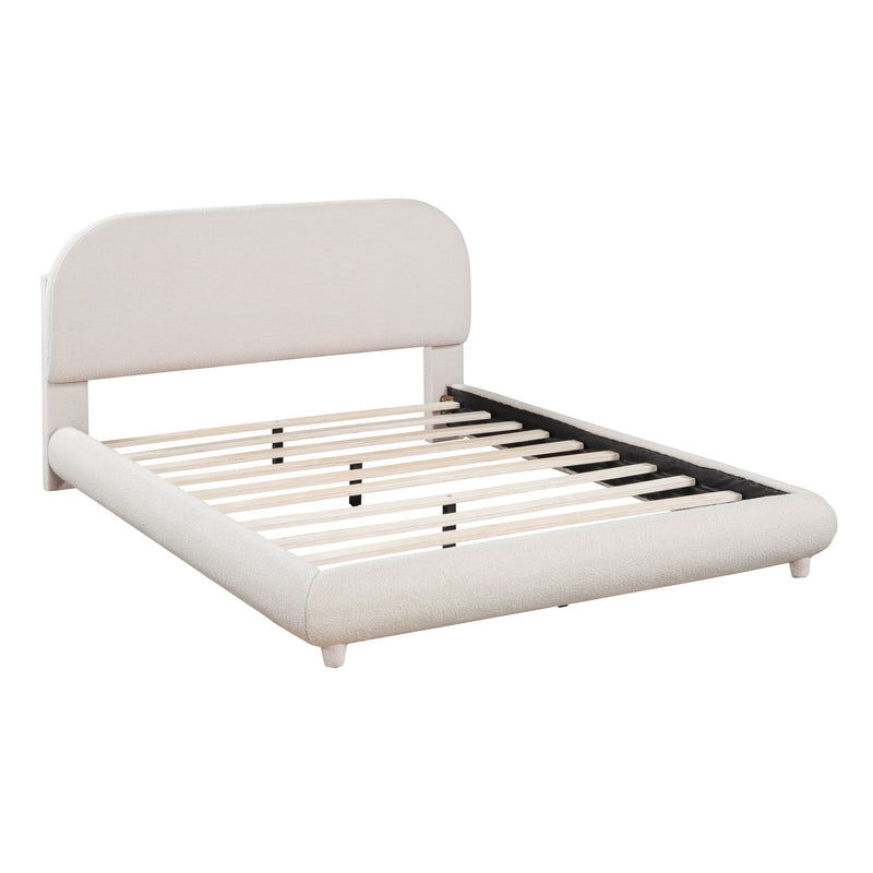 Upholstered Platform Bed With Thick Solid Frame And Stylish Curve-Shaped Design