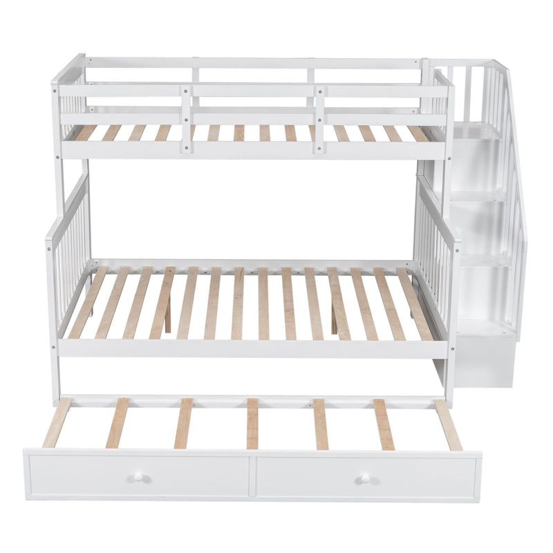 Bunk Bed With Twin Size Trundle, Storage And Guard Rail For Bedroom