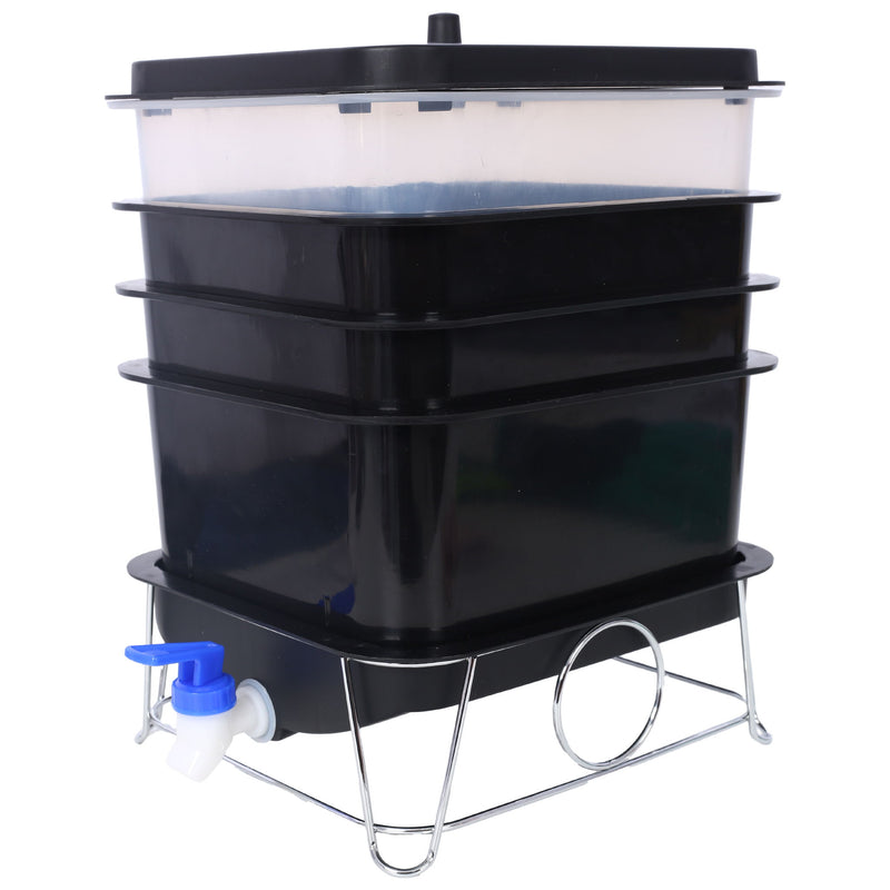 Durable Worm Farm Composting Bin With 4 Tray System For Food Waste Recycling Plastic - Black