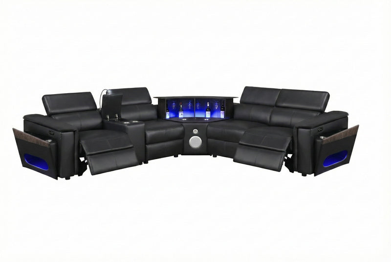 Nova - Sectional With Bluetooth Speaker, LED And Lifting Wine Cabinet