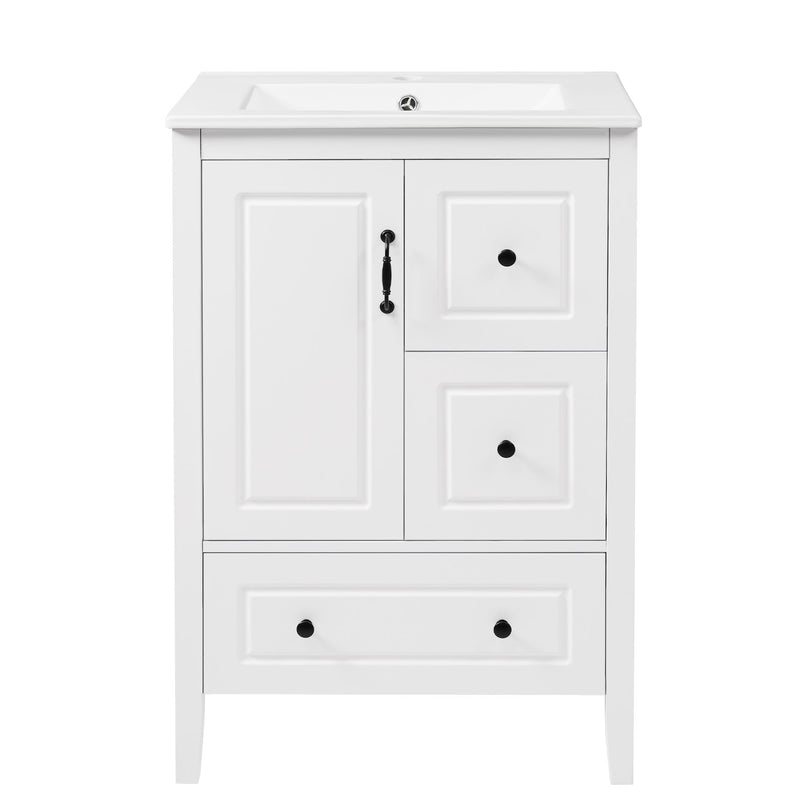 Freestanding Bathroom Vanity With Sink, Soft Closing Cabinet And Drawers - White