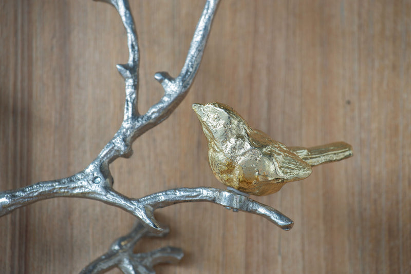 Metal Branch Wall Sculptures With Bird Accents (Set of 2) - Silver Multi