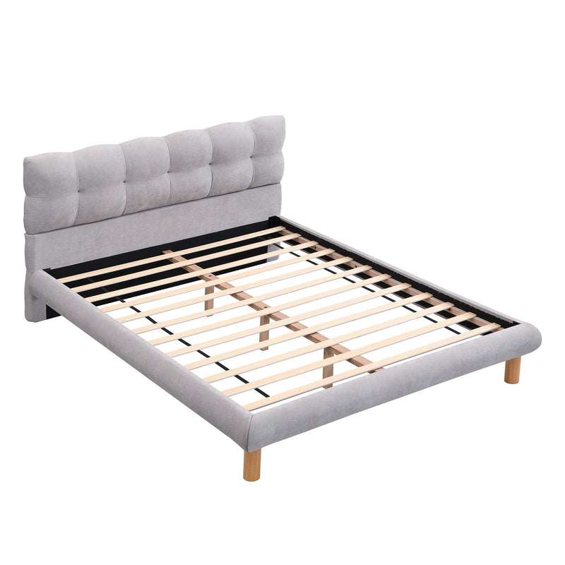 Upholstered Platform Bed Frame With Cookie Shaped Headboard