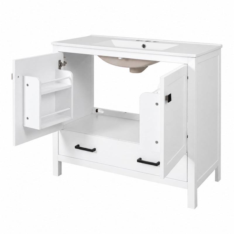 Bathroom Vanity With Sink, Soft Close Doors, Double Shelves & Divided Drawer