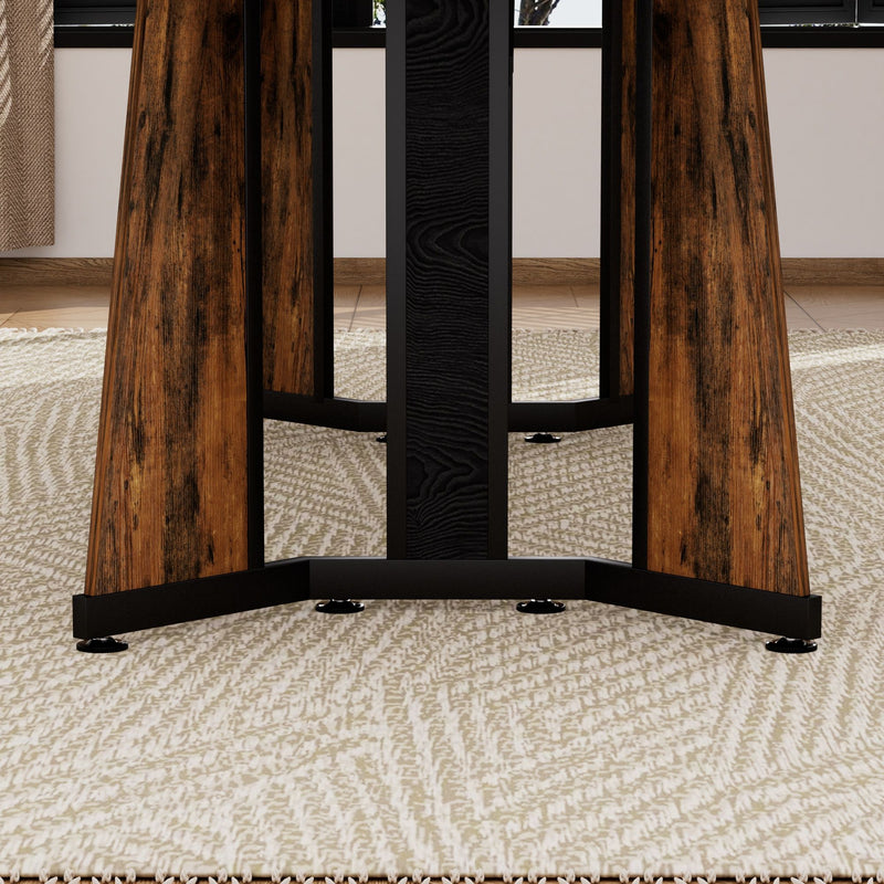 Rustic Rectangular Large Dining Table, Waterproof Desk For 8 People, & Steel With Adjustable Legs - Black / Rustic Brown